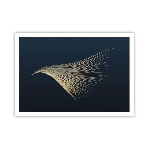 Poster - Una delicata linea simile a una piuma su uno sfondo blu navy - 100x70cm - Come un capello d'angelo - Decorazione murale moderna per soggiorno e camera da letto ARTTOR