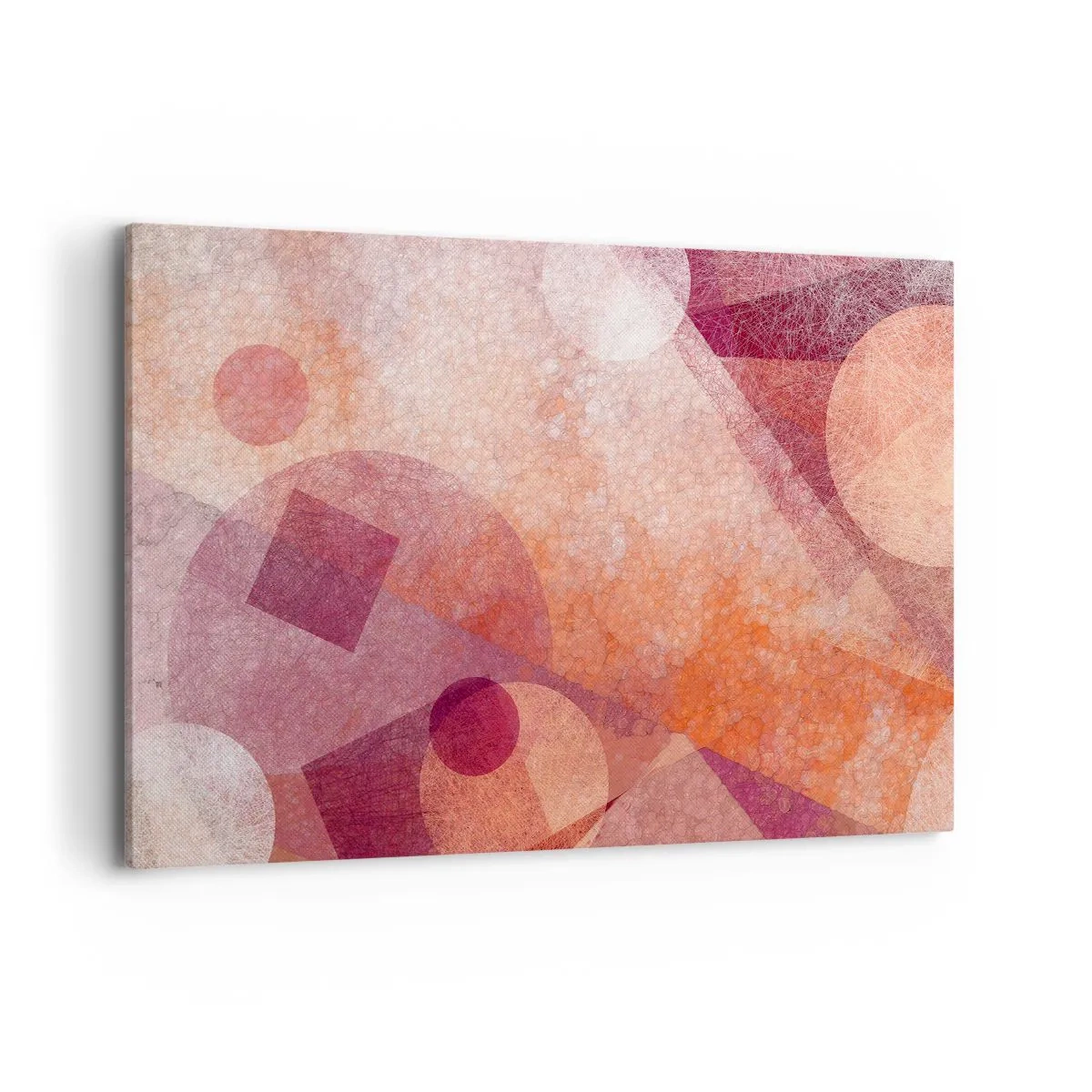 Quadro su tela - Stampe su Tela - Forme geometriche astratte in tonalità pastello di rosa - 120x80cm - Trasformazioni geometriche in rosa - Decorazione murale moderna per soggiorno e camera da letto ARTTOR