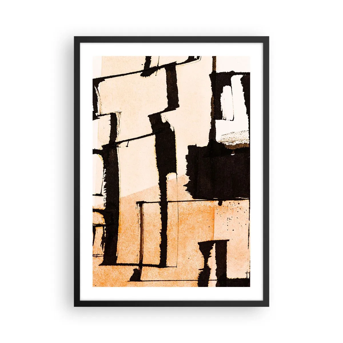 Poster in cornice nera - Una composizione astratta di forme geometriche nelle tonalità del beige e del nero. - 50x70cm - Comunque in ordine - Decorazione murale moderna per soggiorno e camera da letto ARTTOR