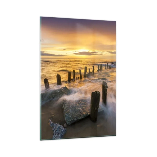 Quadro su vetro - Tramonto sul mare con i resti di un vecchio molo - 80x120cm - La bellezza selvatica del Baltico - Decorazione murale moderna per soggiorno e camera da letto ARTTOR