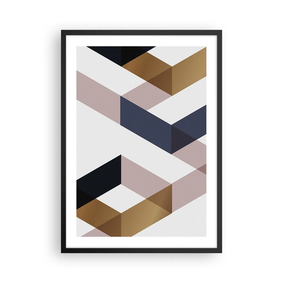 Poster in cornice nera - Forme geometriche nei toni dell'oro, del nero e del beige - 50x70cm - Piani e angoli - Decorazione murale moderna per soggiorno e camera da letto ARTTOR