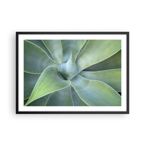 Poster in cornice nera - Foglie di agave delicate in tonalità di verde - 70x50cm - La nascita del verde - Decorazione murale moderna per soggiorno e camera da letto ARTTOR