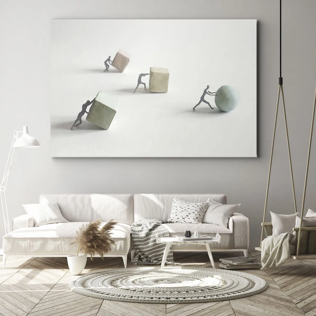 Quadro su tela - Stampe su Tela - Miniature che spingono forme su uno sfondo chiaro - 70x50cm - È la vita - Decorazione murale moderna per soggiorno e camera da letto ARTTOR