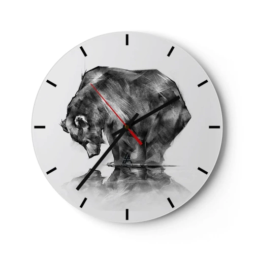 Orologio da parete - Orologio in Vetro - Disegno in bianco e nero di un orso in riva all'acqua - 30x30cm - Fa piacere vedere chi ci è caro - Decorazione murale moderna per soggiorno, cucina e camera da letto ARTTOR