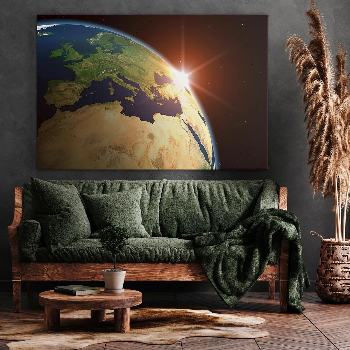 Quadro su tela - Stampe su Tela - Vista della Terra dallo spazio con i raggi del sole all'orizzonte - 70x50cm - Il sorgere del sole - Decorazione murale moderna per soggiorno e camera da letto ARTTOR