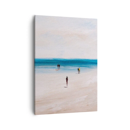 Quadro su tela - Stampe su Tela - Una spiaggia con persone sullo sfondo di un mare calmo - 50x70cm - Un bisogno naturale - Decorazione murale moderna per soggiorno e camera da letto ARTTOR