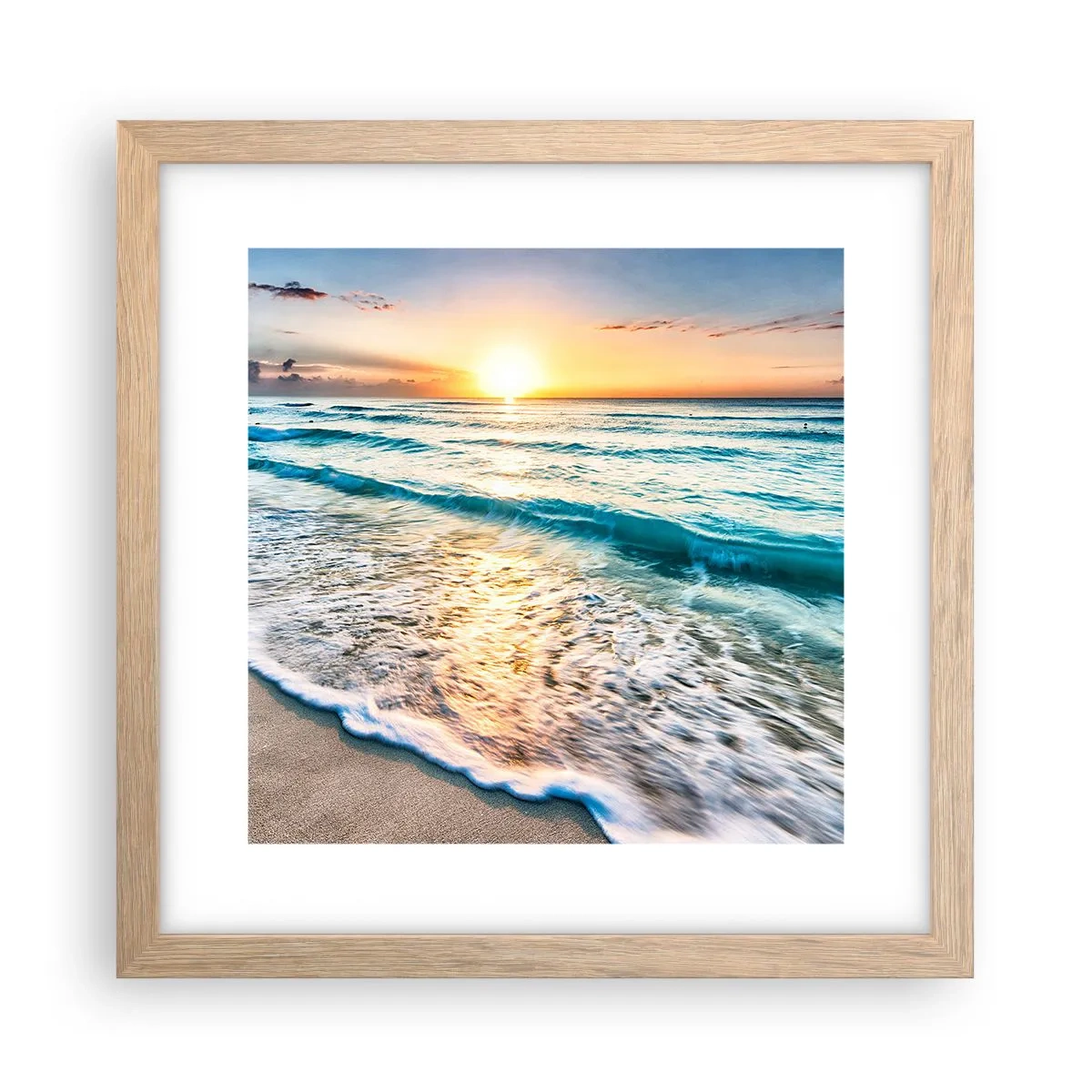 Poster in cornice rovere chiaro - Tramonto sul mare - 30x30 cm