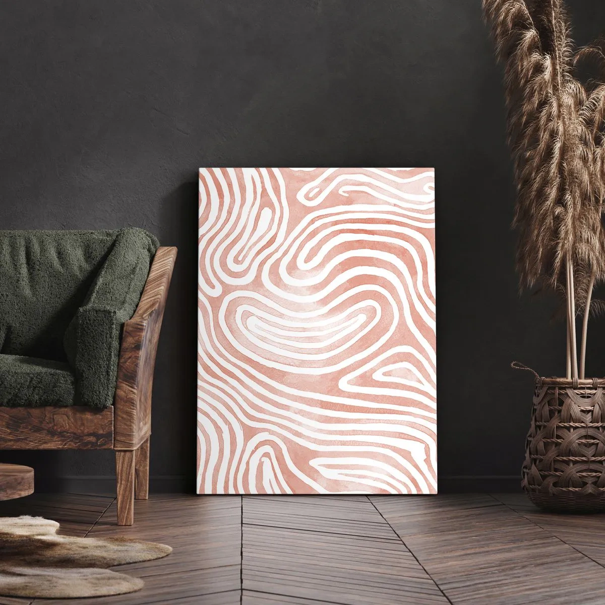 Quadro su tela - Stampe su Tela - Motivo astratto nei toni del rosa e del bianco - 50x70cm - Nel labirinto di corallo - Decorazione murale moderna per soggiorno e camera da letto ARTTOR