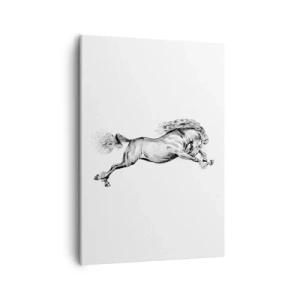 Quadro su tela - Stampe su Tela - Schizzo di un cavallo al galoppo dinamico su sfondo bianco - 50x70cm - Fermo al galoppo - Decorazione murale moderna per soggiorno e camera da letto ARTTOR