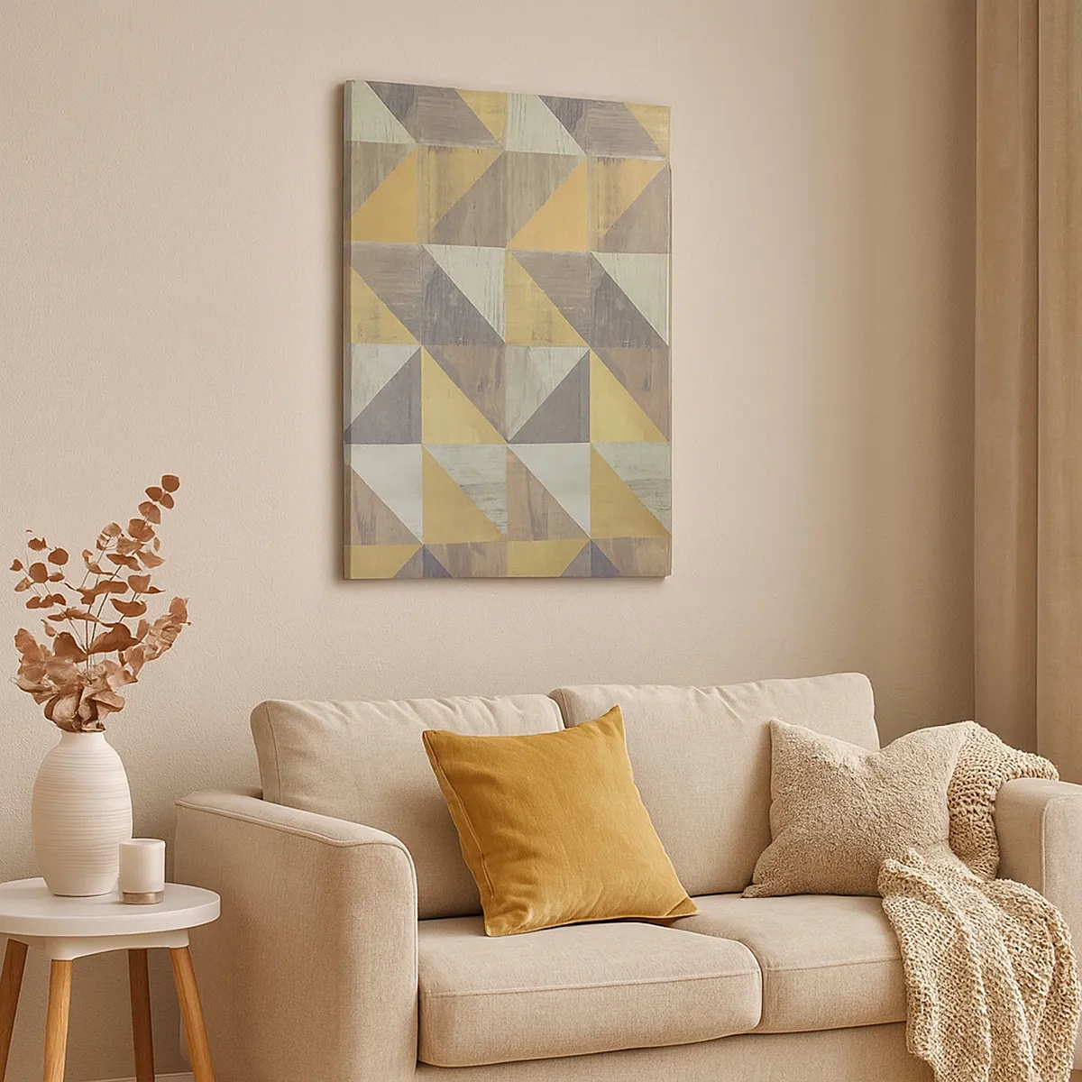 Quadro su tela - Stampe su Tela - Composizione geometrica di triangoli in tonalità terrose - 50x70cm - Secondo i triangoli - Decorazione murale moderna per soggiorno e camera da letto ARTTOR