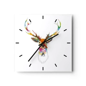 Orologio da parete - Orologio in Vetro - Testa di cervo colorata in stile artistico - 30x30cm - Mite cerbiatto immerso nel colore - Decorazione murale moderna per soggiorno e camera da letto ARTTOR