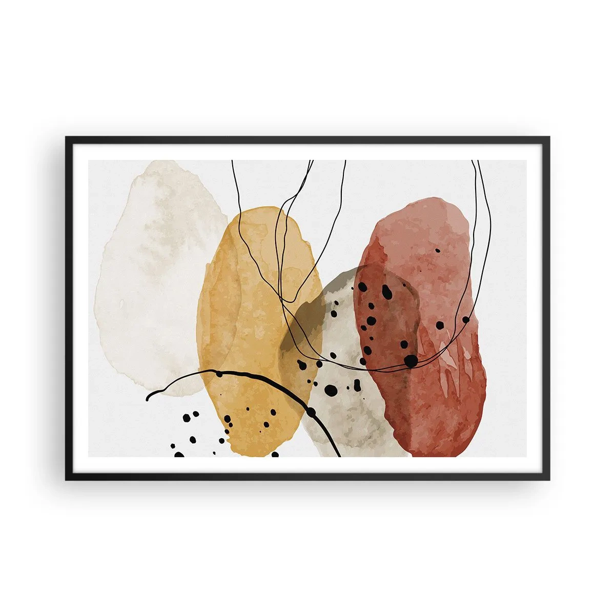 Poster in cornice nera - Macchie astratte nei toni del beige, giallo e rosso - 100x70cm - Come aria leggera e trasparente - Decorazione murale moderna per soggiorno e camera da letto ARTTOR