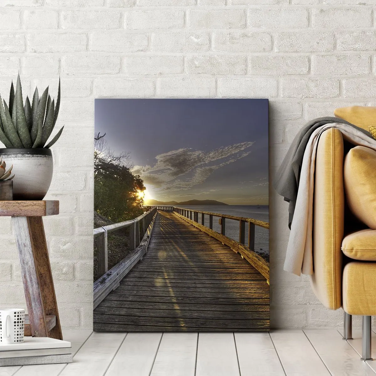 Quadro su tela - Stampe su Tela - Un molo di legno conduce verso il tramonto sull'acqua - 50x70cm - Incamminarsi sempre verso il sole - Decorazione murale moderna per soggiorno e camera da letto ARTTOR