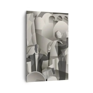 Quadro su tela - Stampe su Tela - Scena astratta con musicisti jazz in tonalità di grigio. - 80x120cm - Nello spazio dei suono - Decorazione murale moderna per soggiorno e camera da letto ARTTOR