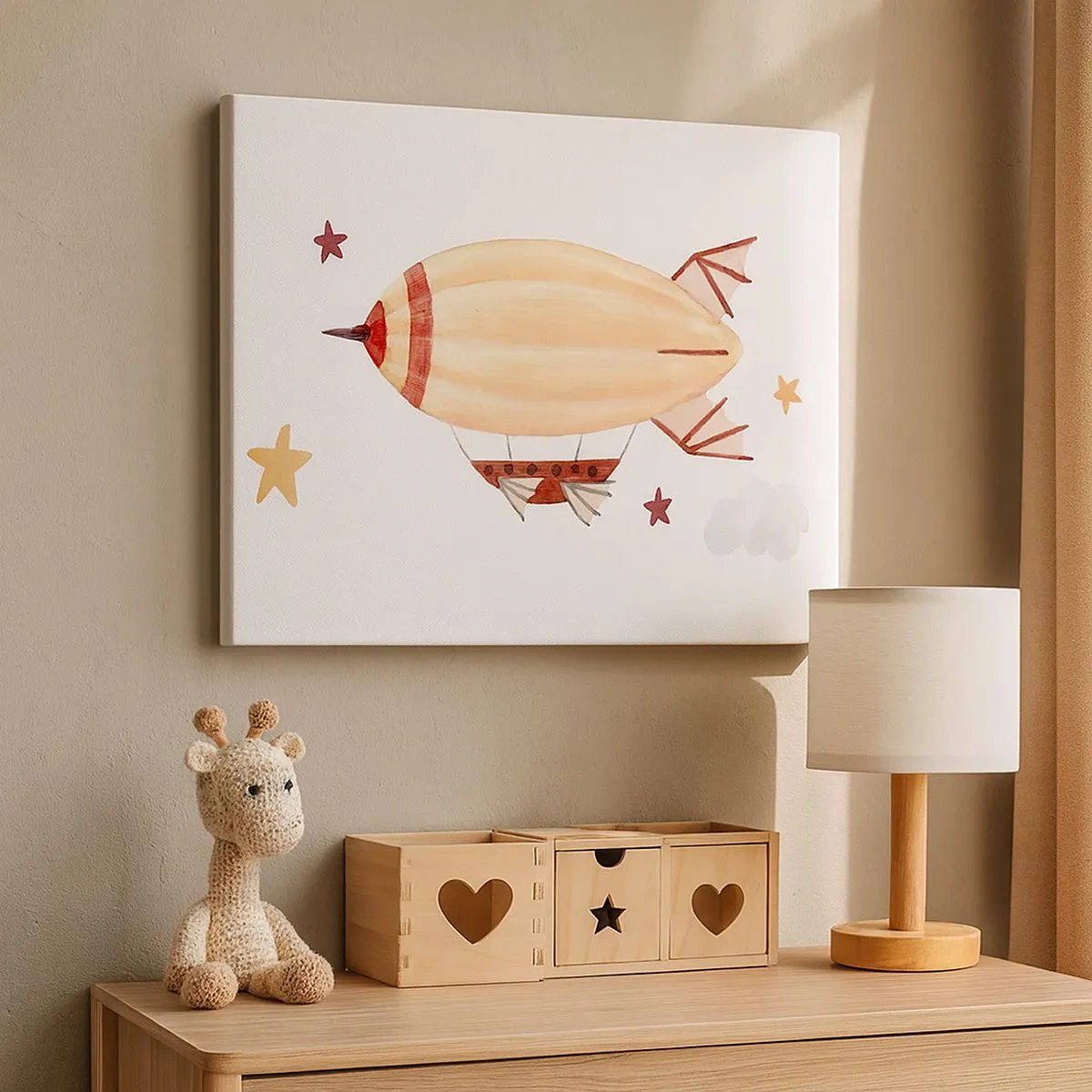 Quadro su tela - Stampe su Tela - Un dirigibile dipinto a mano su uno sfondo di stelle - 70x50cm - Nave volante - Decorazione murale moderna per soggiorno e camera da letto ARTTOR