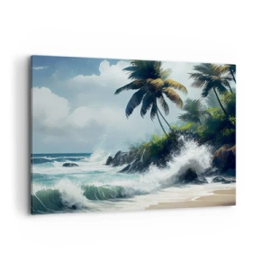 Quadro su tela - Stampe su Tela - Costa tropicale con palme e mare agitato - 100x70cm - Sulla riva tropicale - Decorazione murale moderna per soggiorno e camera da letto ARTTOR