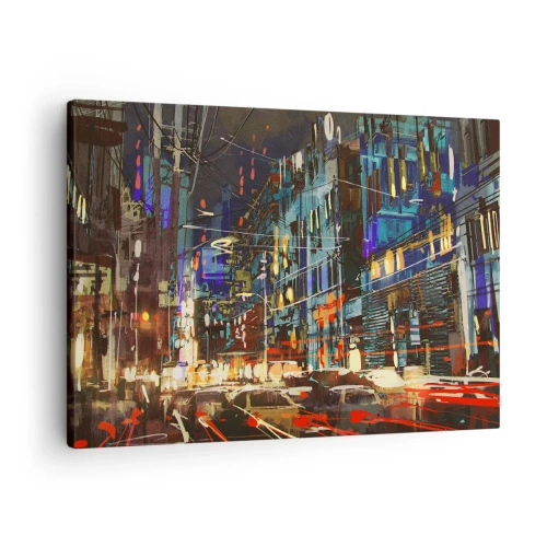 Quadro su tela - Stampe su Tela - Scena notturna della città con luci al neon - 70x50cm - Frastuono serale della strada - Decorazione murale moderna per soggiorno e camera da letto ARTTOR