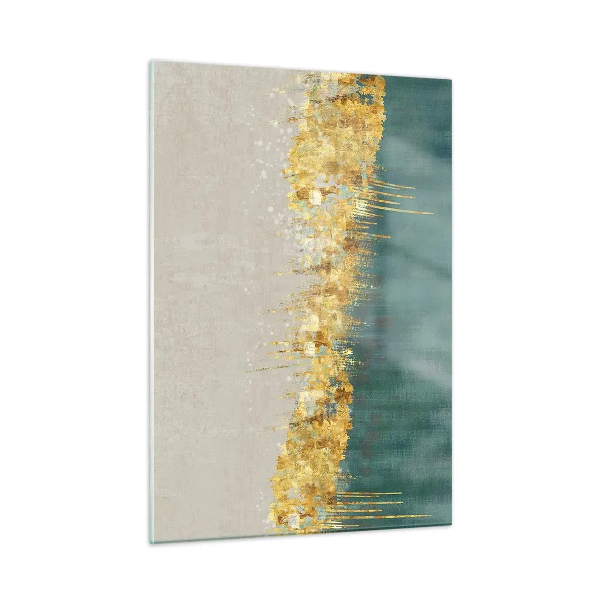 Quadro su vetro - Gli accenti dorati creano un confine tra il beige e il verde bottiglia - 50x70cm - Confine dorato - Decorazione murale moderna per soggiorno e camera da letto ARTTOR