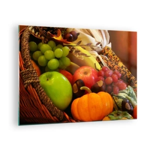Quadro su vetro - Un cesto pieno di frutta e verdura in una composizione autunnale - 70x50cm - Cesta dell'abbondanza - Decorazione murale moderna per soggiorno e camera da letto ARTTOR