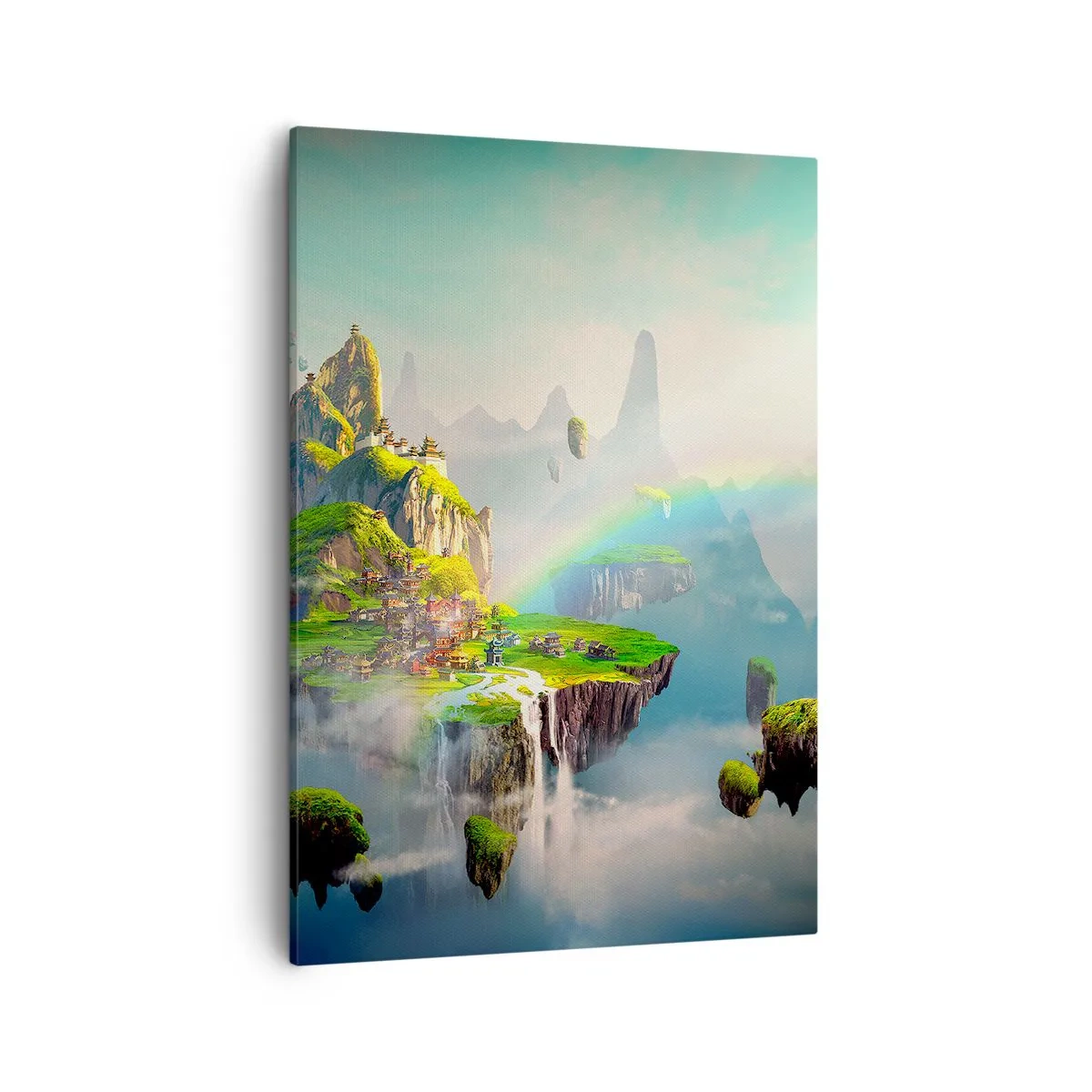Quadro su tela - Stampe su Tela - Isole volanti tra le nuvole con un arcobaleno all'orizzonte - 50x70cm - In mezzo al cielo: isole fortunate - Decorazione murale moderna per soggiorno e camera da letto ARTTOR
