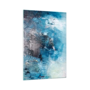 Quadro su vetro - Pennellate astratte in tonalità di blu - 70x100cm - Rapsodia blu - Decorazione murale moderna per soggiorno e camera da letto ARTTOR