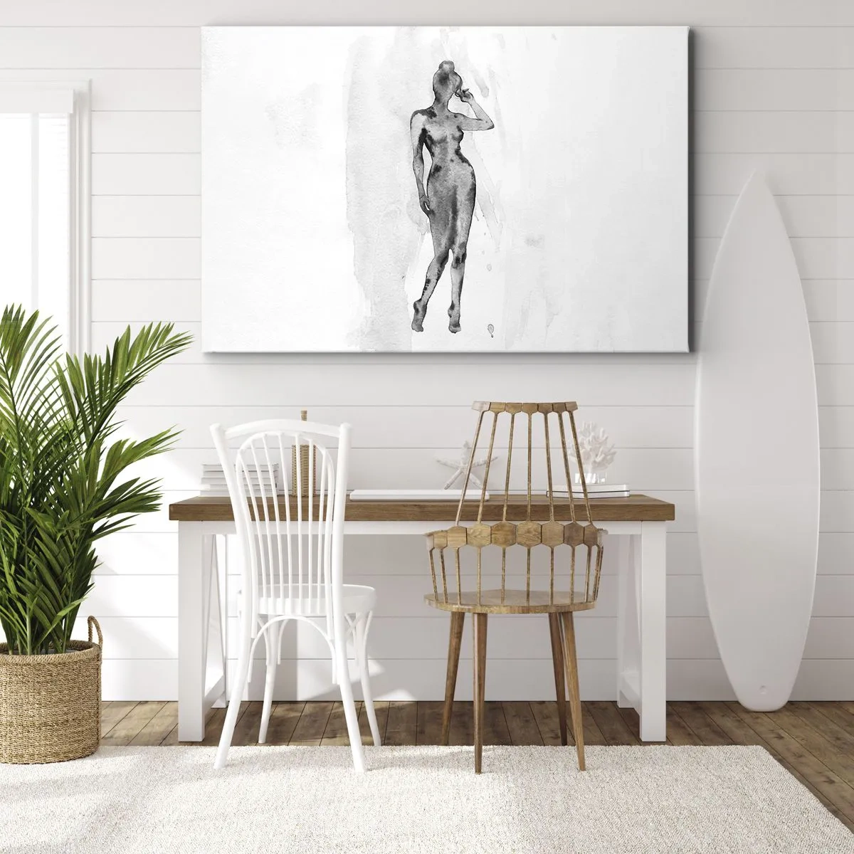 Quadro su tela - Stampe su Tela - Schizzo della silhouette di una donna in tonalità di grigio - 120x80cm - Studio di ideale di bellezza - Decorazione murale moderna per soggiorno e camera da letto ARTTOR