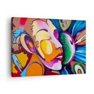 Quadro su tela - Stampe su Tela - Un'astrazione colorata con un motivo facciale in una composizione dinamica - 70x50cm - Toccare con il colore - Decorazione murale moderna per soggiorno e camera da letto ARTTOR