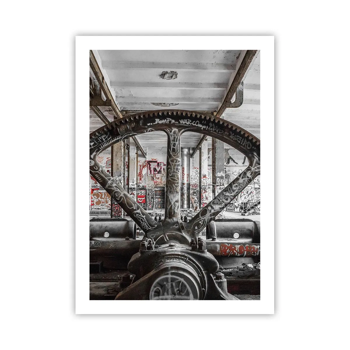 Poster - Macchina per graffiti industriali in una fabbrica abbandonata - 50x70cm - La vita segreta della fabbrica - Decorazione murale moderna per soggiorno e camera da letto ARTTOR