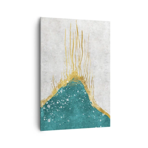 Quadro su tela - Stampe su Tela - Una composizione astratta nei toni dell'oro e del turchese - 70x100cm - Flusso dorato - Decorazione murale moderna per soggiorno e camera da letto ARTTOR