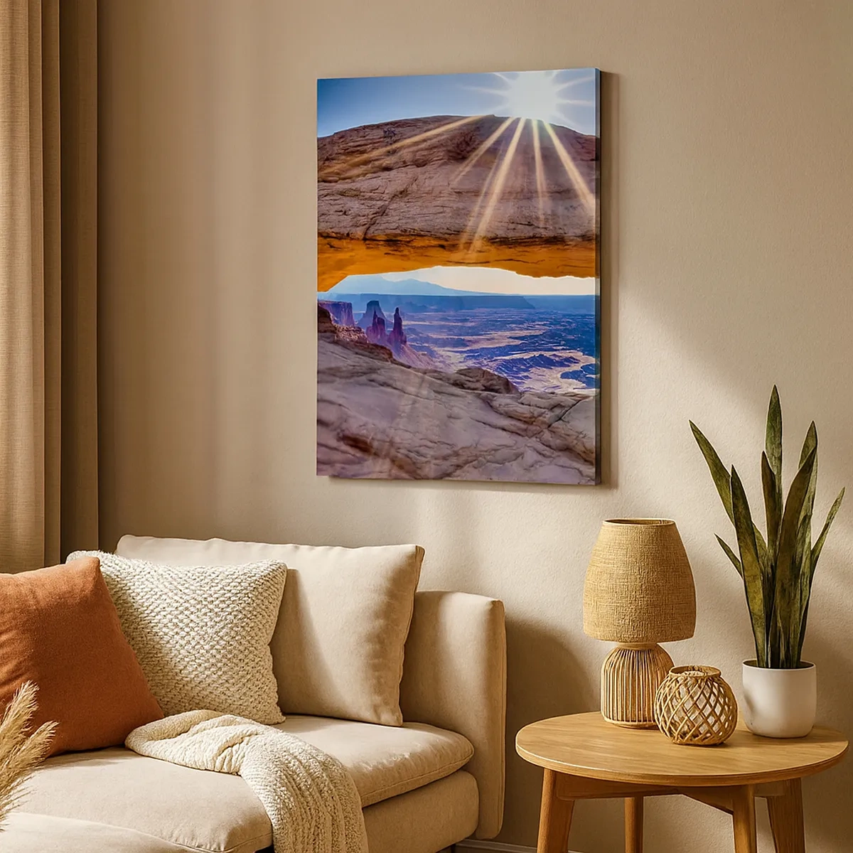 Quadro su tela - Stampe su Tela - Arco di roccia che domina il canyon all'alba - 50x70cm - Attraverso il portale di roccia - Decorazione murale moderna per soggiorno e camera da letto ARTTOR
