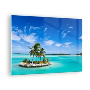 Quadro su vetro - Un'isola tropicale sullo sfondo di un oceano turchese - 70x50cm - Paradiso in terra - Decorazione murale moderna per soggiorno e camera da letto ARTTOR
