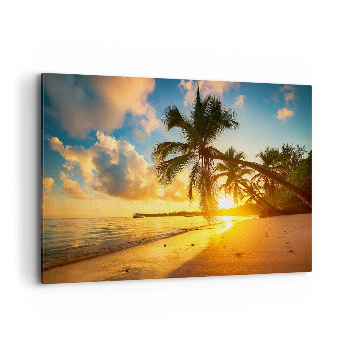 Quadro su tela - Stampe su Tela - Spiaggia al tramonto con palme in riva al mare - 100x70cm - Sogno dei Caraibi - Decorazione murale moderna per soggiorno e camera da letto ARTTOR