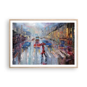 Poster in cornice rovere chiaro - Pomeriggio di pioggia in città - 100x70 cm