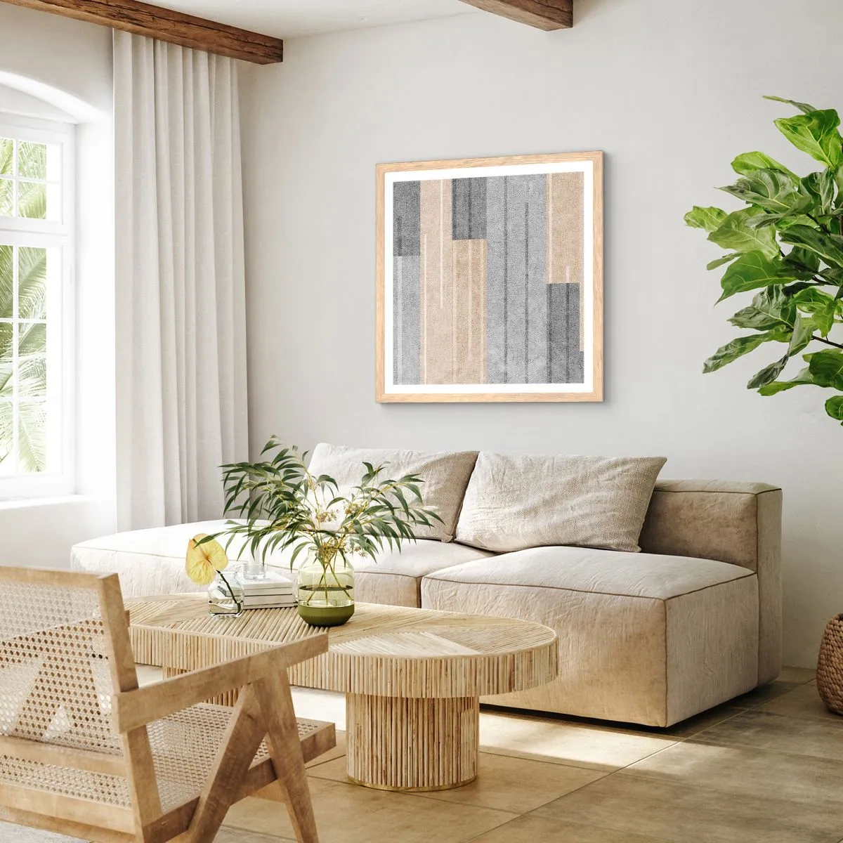 Poster in cornice rovere chiaro - Composizione: rigare dritto - 50x50 cm