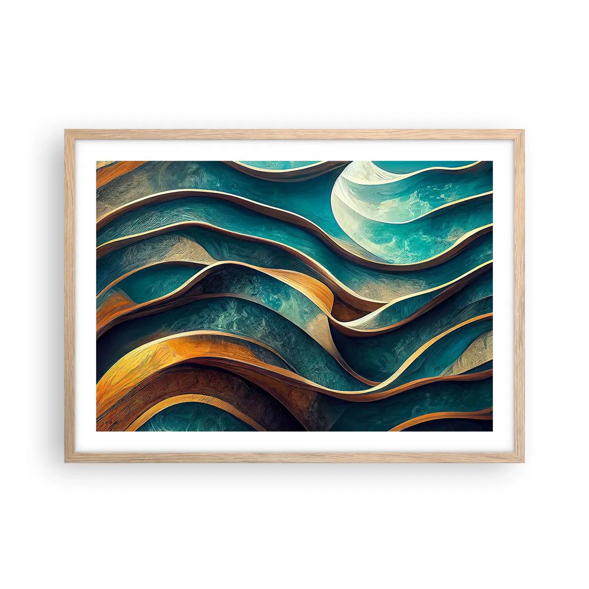 Poster in cornice rovere chiaro - I meandri del blu - 70x50 cm