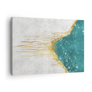 Quadro su tela - Stampe su Tela - Una composizione astratta nei toni dell'oro e del turchese - 70x50cm - Flusso dorato - Decorazione murale moderna per soggiorno e camera da letto ARTTOR