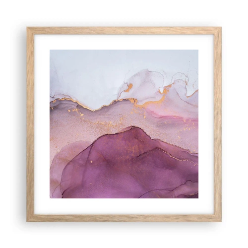 Poster in cornice rovere chiaro - Onde di lilla e viola - 40x40 cm