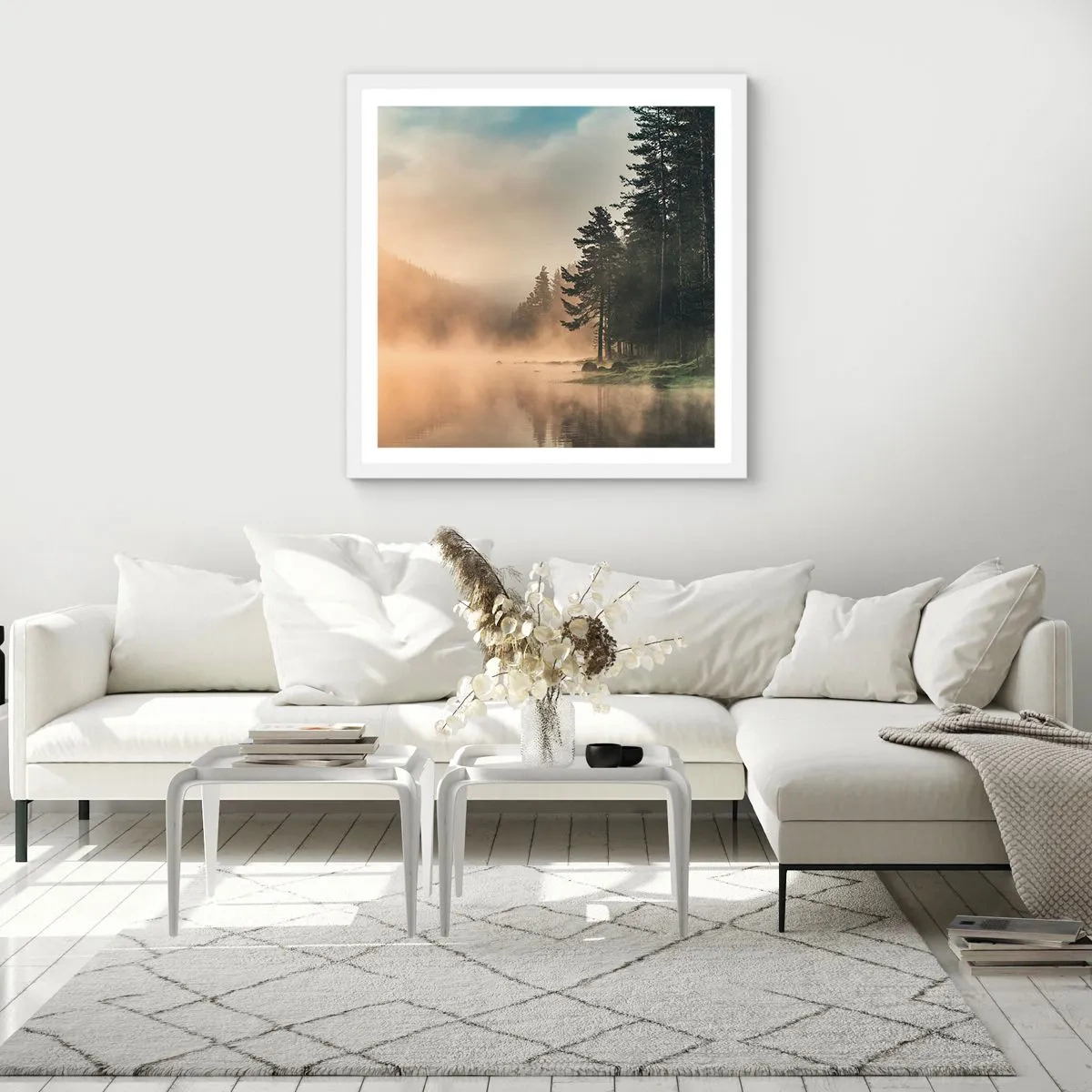 Poster in cornice bianca - La nascita del giorno - 40x40 cm