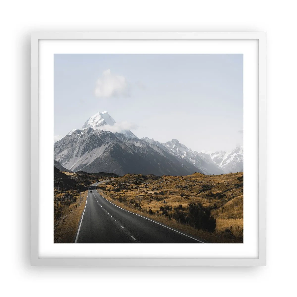 Poster in cornice bianca - Via verso il cuore dei monti - 50x50 cm