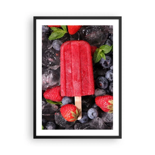 Poster in cornice nera - Sorbetto di gelato rosso su stecco circondato da fragole e mirtilli - 50x70cm - Il sapore della calda estate - Decorazione murale moderna per soggiorno e camera da letto ARTTOR