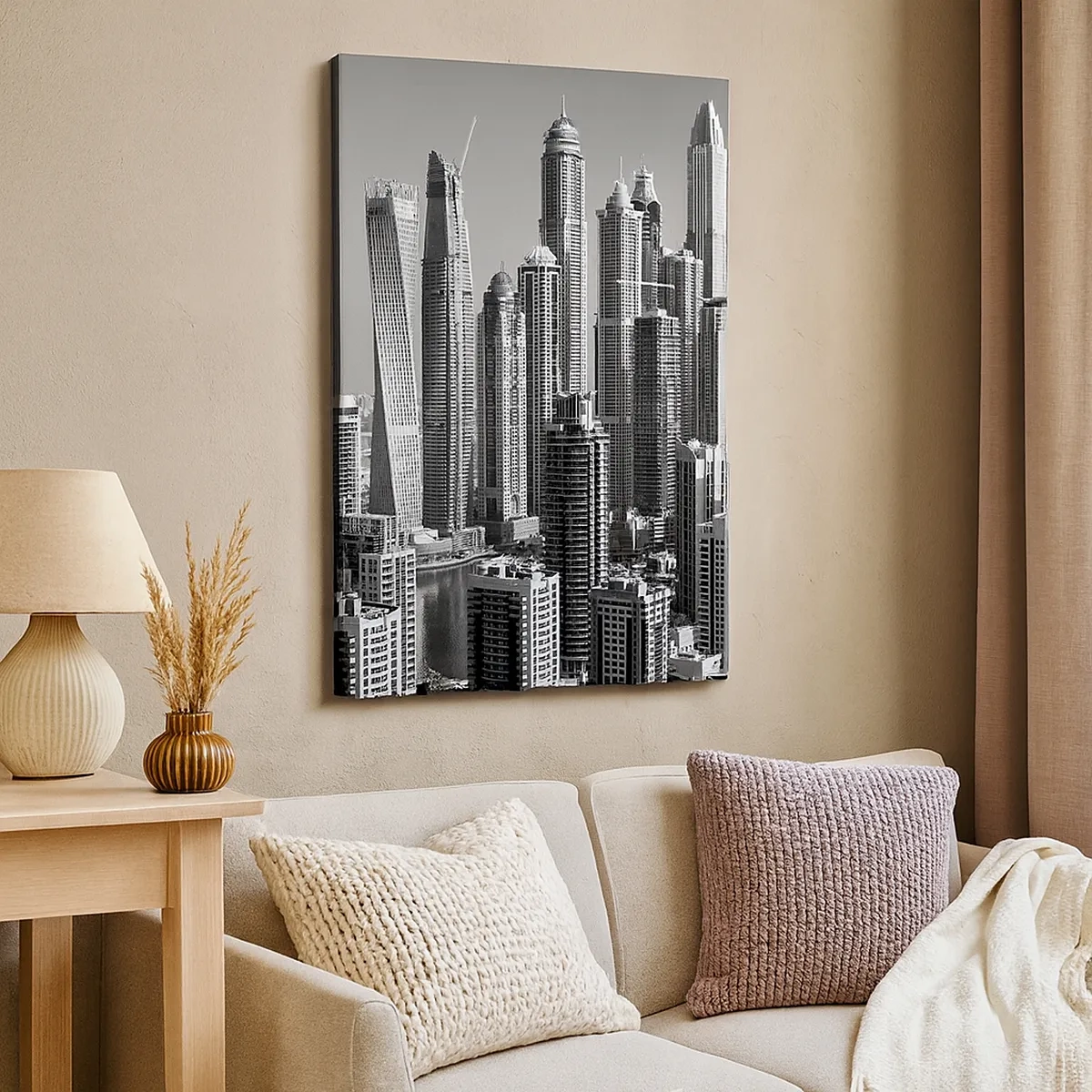 Quadro su tela - Stampe su Tela - Panorama di grattacieli moderni in toni monocromatici - 50x70cm - La città sul deserto - Decorazione murale moderna per soggiorno e camera da letto ARTTOR