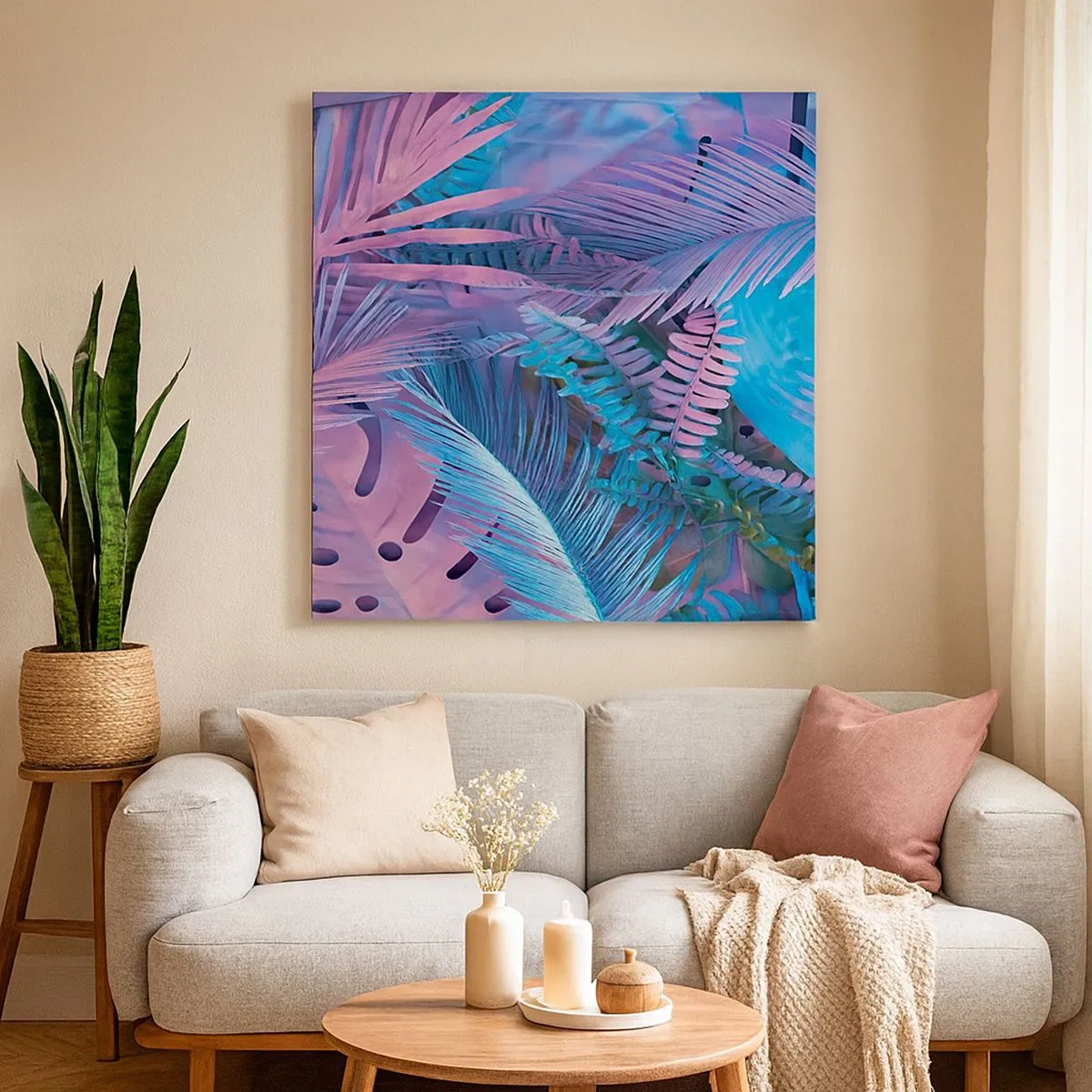 Quadro su tela - Stampe su Tela - Tropici in rosa e blu - 30x30 cm