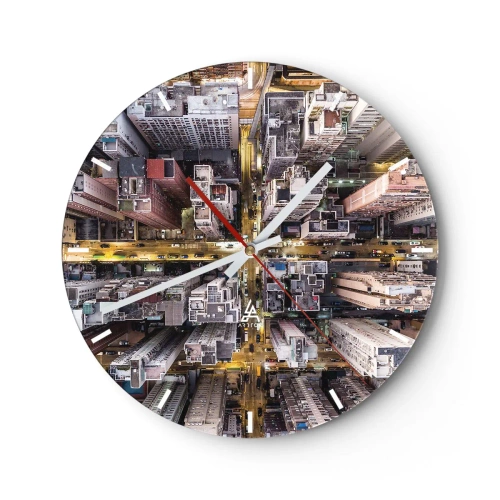 Orologio da parete - Orologio in Vetro - Vista aerea della città illuminata di notte - 30x30cm - Saluti da Hong Kong - Decorazione murale moderna per soggiorno, cucina e camera da letto ARTTOR