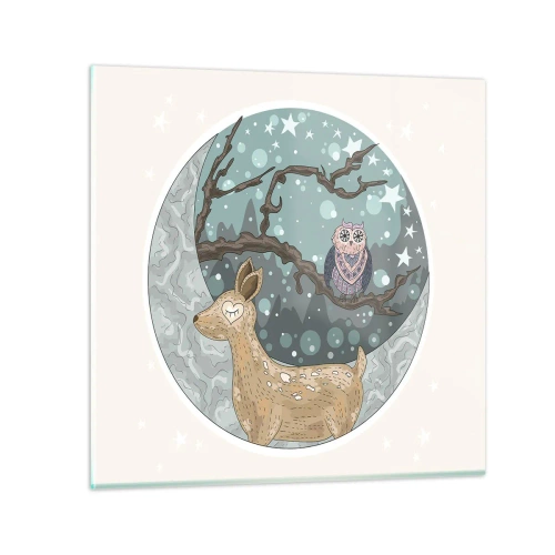 Quadro su vetro - Notte fiabesca nel bosco - 30x30 cm