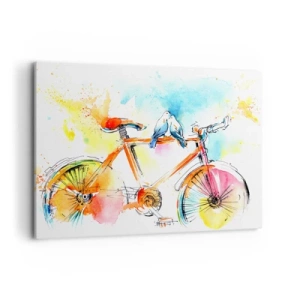 Quadro su tela - Stampe su Tela - Dipinto ad acquerello colorato di una bicicletta con uccelli seduti sopra - 100x70cm - In due in bicicletta - Decorazione murale moderna per soggiorno e camera da letto ARTTOR