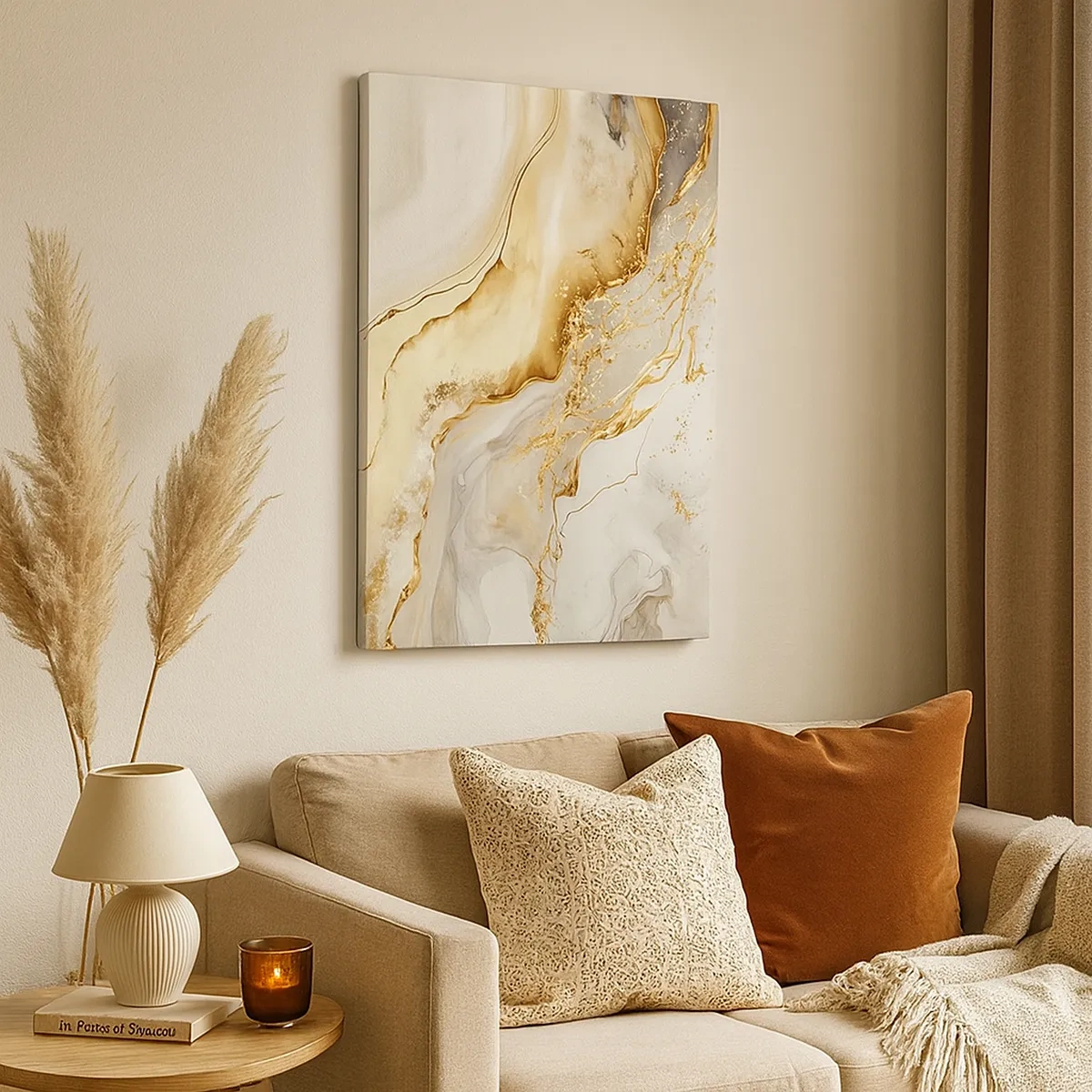 Quadro su tela - Stampe su Tela - Motivi astratti in oro e marmo su uno sfondo chiaro - 50x70cm - Astrazione: bellezza e bontà - Decorazione murale moderna per soggiorno e camera da letto ARTTOR