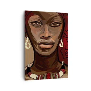 Quadro su tela - Stampe su Tela - Ritratto di una donna con un turbante rosso su sfondo beige - 70x100cm - Venere di ebano - Decorazione murale moderna per soggiorno e camera da letto ARTTOR