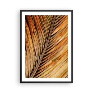 Poster in cornice nera - Primo piano di una foglia secca nelle tonalità del marrone e dell'oro. - 50x70cm - Oro di cocco - Decorazione murale moderna per soggiorno e camera da letto ARTTOR