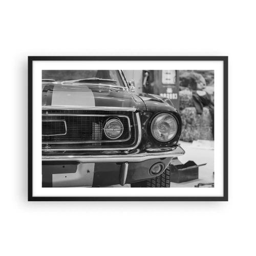 Poster in cornice nera - Cofano di un'auto classica in bianco e nero - 70x50cm - A rotta di collo - Decorazione murale moderna per soggiorno e camera da letto ARTTOR