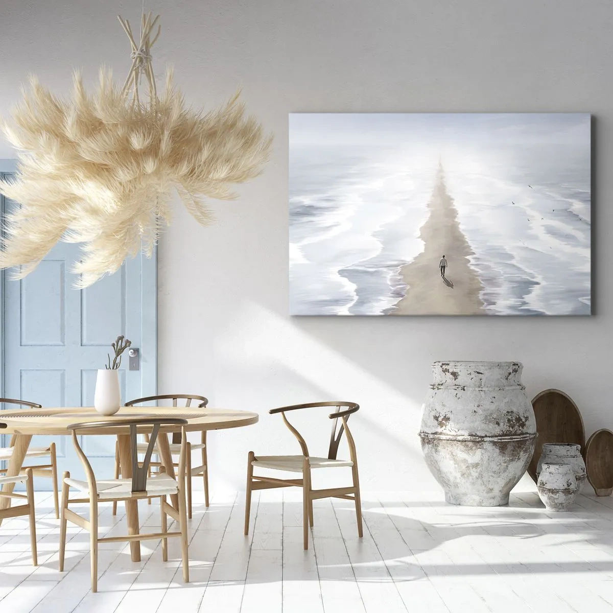 Quadro su tela - Stampe su Tela - Una figura su una strada solitaria in mezzo a un vasto paesaggio acquatico - 120x80cm - Un futuro luminoso - Decorazione murale moderna per soggiorno e camera da letto ARTTOR